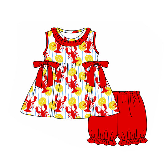 MOQ 5 PCS Preorder GSSO3209 Crayfish Lemon Ruffle Red Bows Sleeveless Shorts Girls Sets 202601