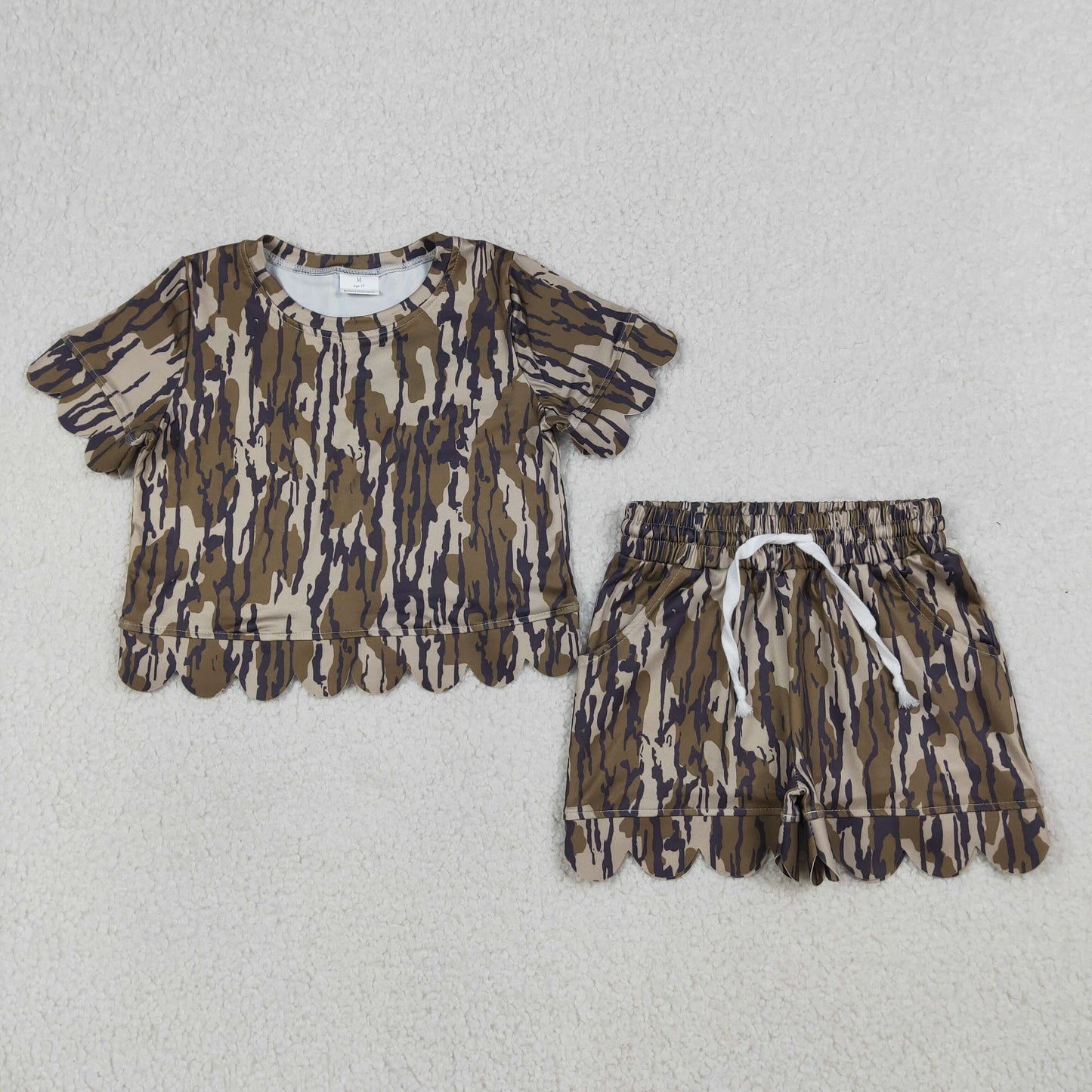GSSO3225 Army Green Camouflage Ruffle Short Sleeve Shorts Girls Sets 202604 RTS