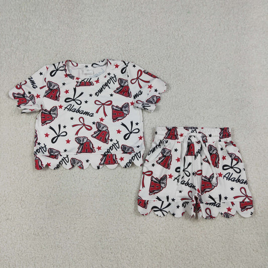 GSSO3253 Go Team alabama Elephant Star Dark Red Black Bow White Ruffle Short Sleeve Shorts Girls Sets 202604 RTS
