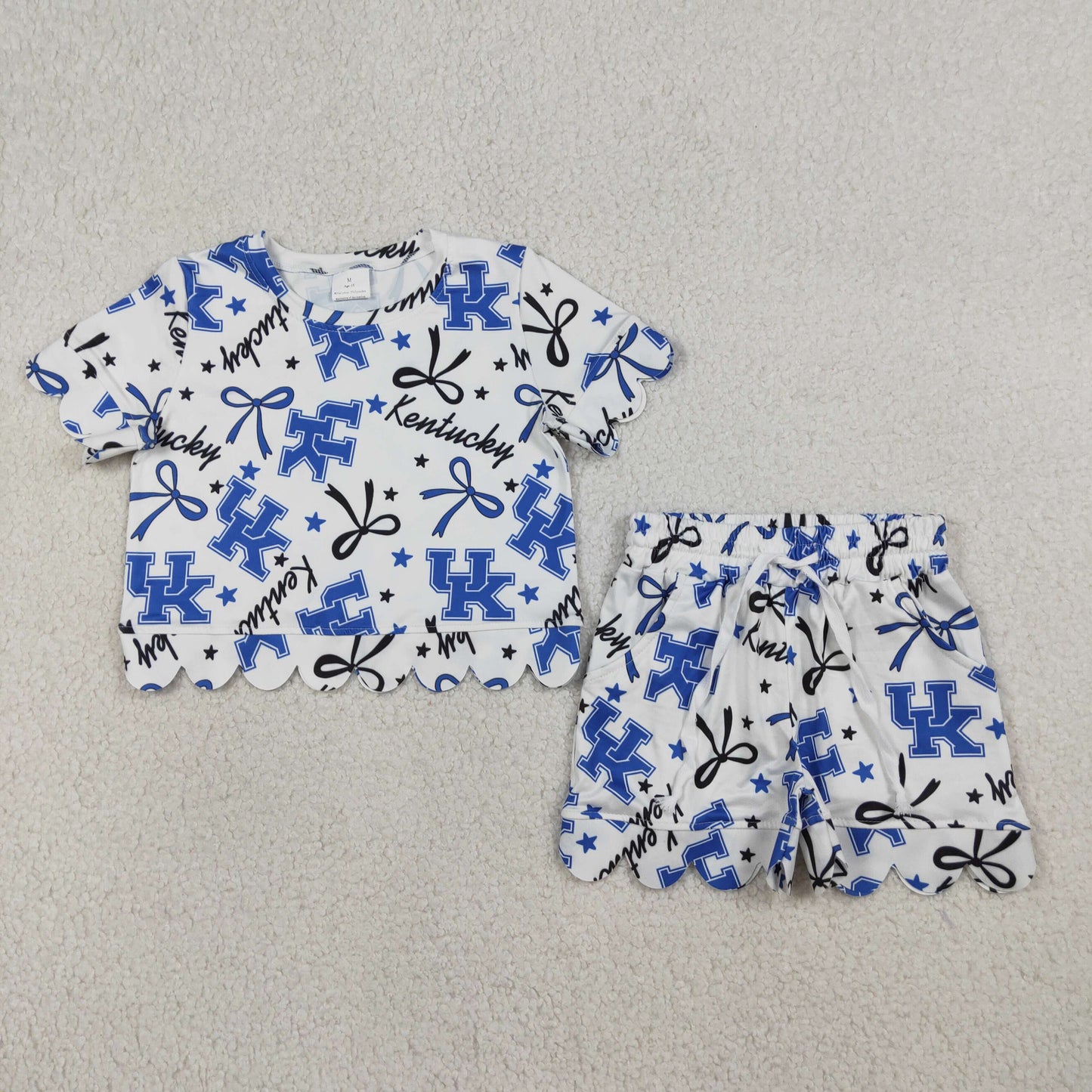 GSSO3255 Go Team Kentucky UK Letter Star Blue Black Bow White Ruffle Short Sleeve Shorts Girls Sets 202603 RTS