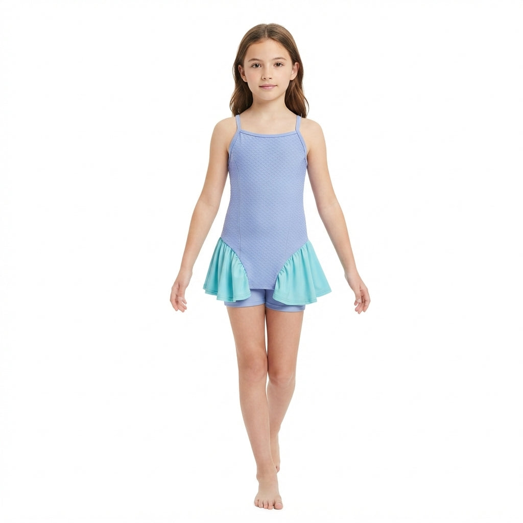 GSSO3264 Solid Color Tulle Yoga Girl's Slip Dress With Short 2 Pcs Set