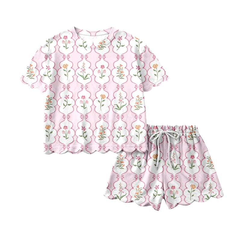 MOQ 5 PCS Preorder GSSO3271 Flower Pink White Ruffle Short Sleeve Shorts Girls Sets 202601