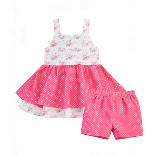 MOQ 5 PCS Preorder GSSO3302 Flower Dots Sleeveless Pink Shorts Girls Sets 202601
