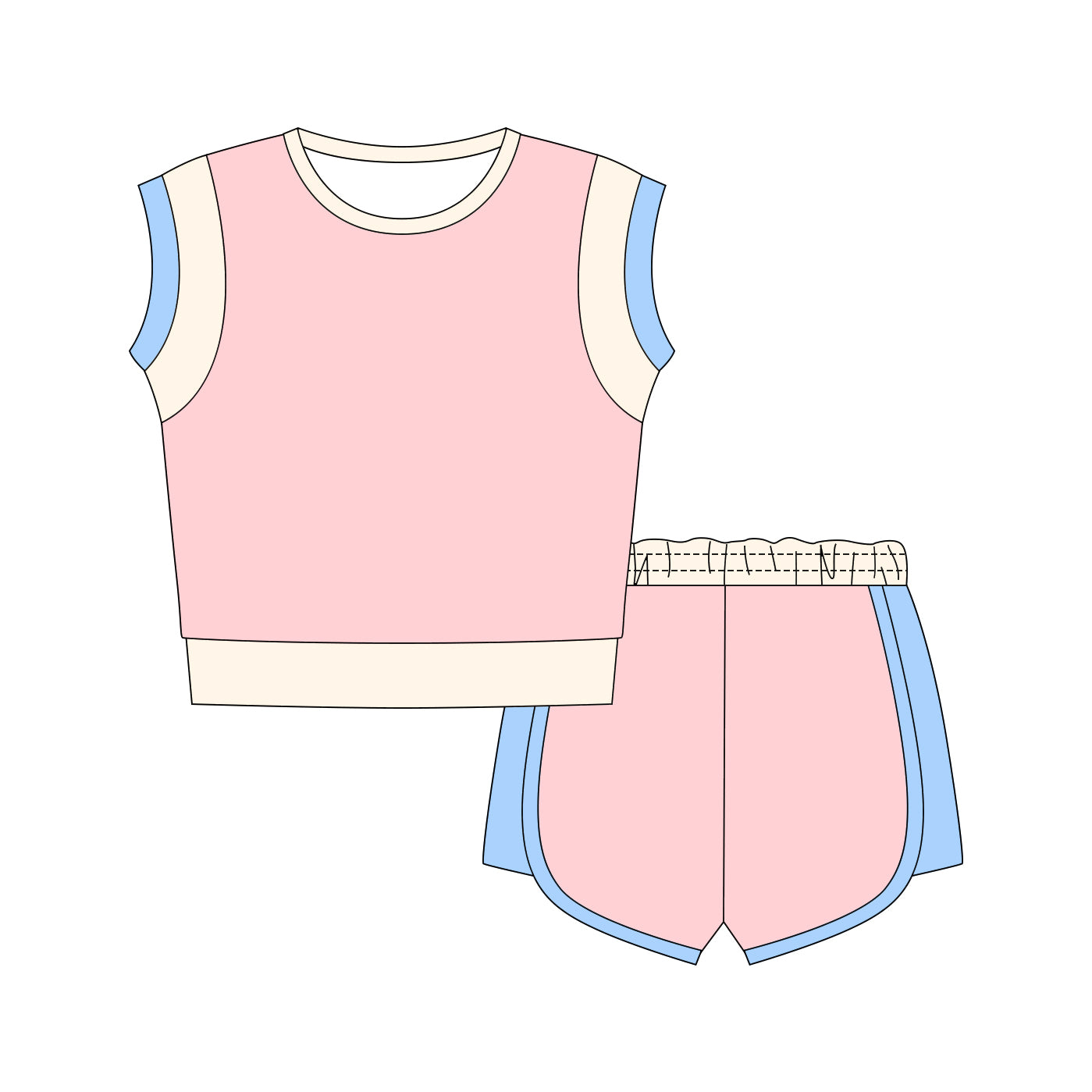 MOQ 5 PCS Preorder GSSO3307 Solid Beige Pink Blue Patchwork Sleeveless Shorts Girls Sets 202601