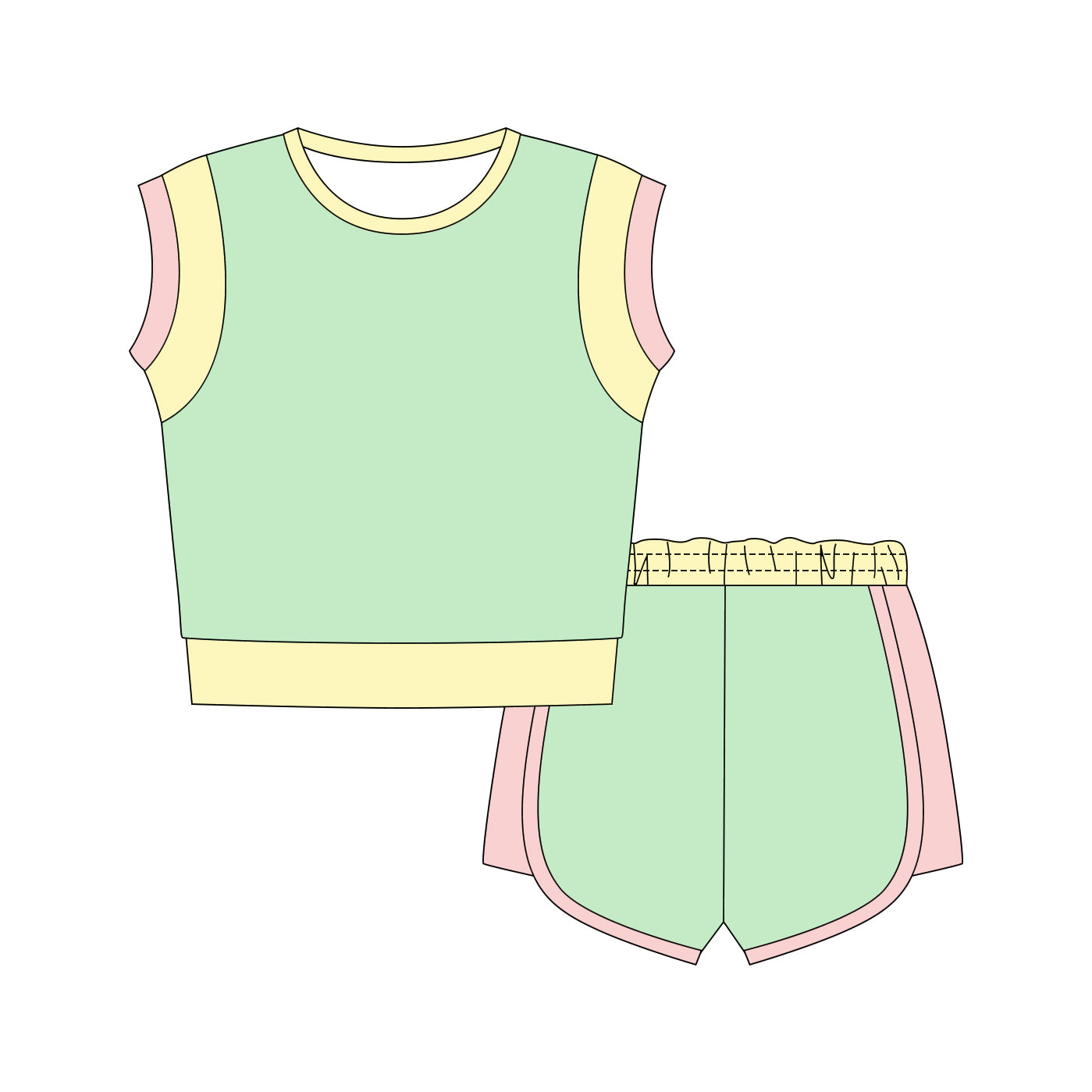 MOQ 5 PCS Preorder GSSO3309 Solid Yellow Green Pink Patchwork Sleeveless Shorts Girls Sets 202601