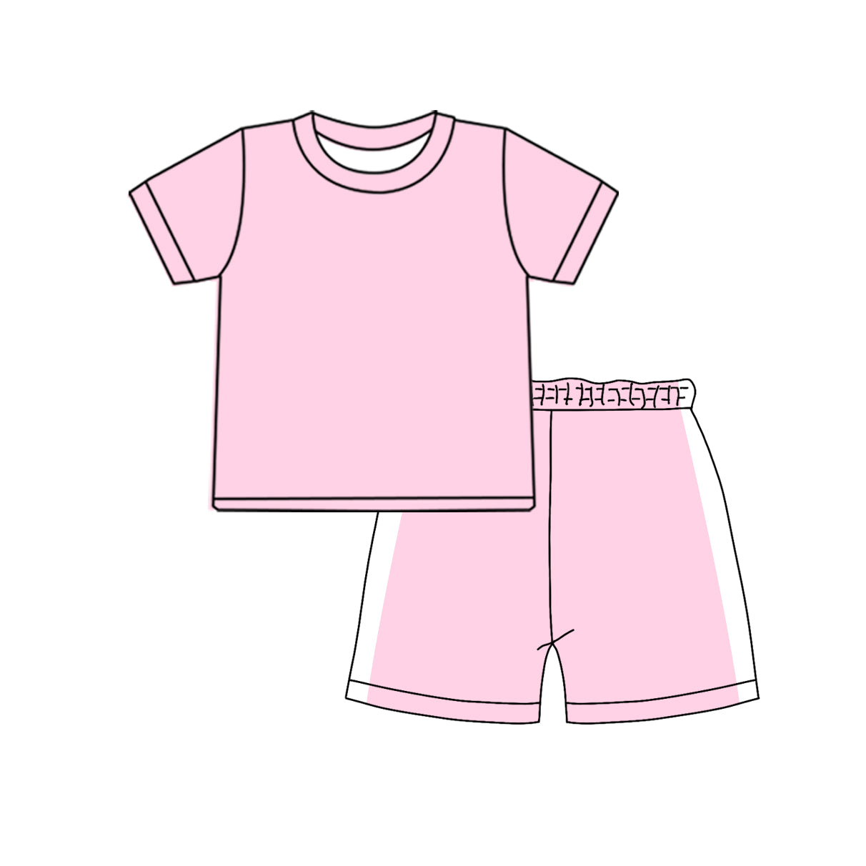 MOQ 5 PCS Preorder GSSO3310 Pink White Patchwork Short Shorts Girls Sets 202601