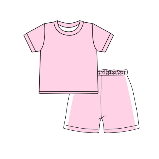 MOQ 5 PCS Preorder GSSO3310 Pink White Patchwork Short Shorts Girls Sets 202601