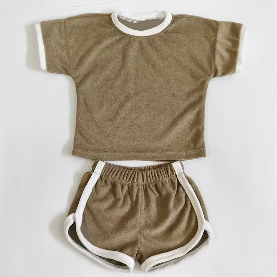 MOQ 5 PCS Preorder GSSO3311 Brown Green Short Shorts Girls Sets 202601