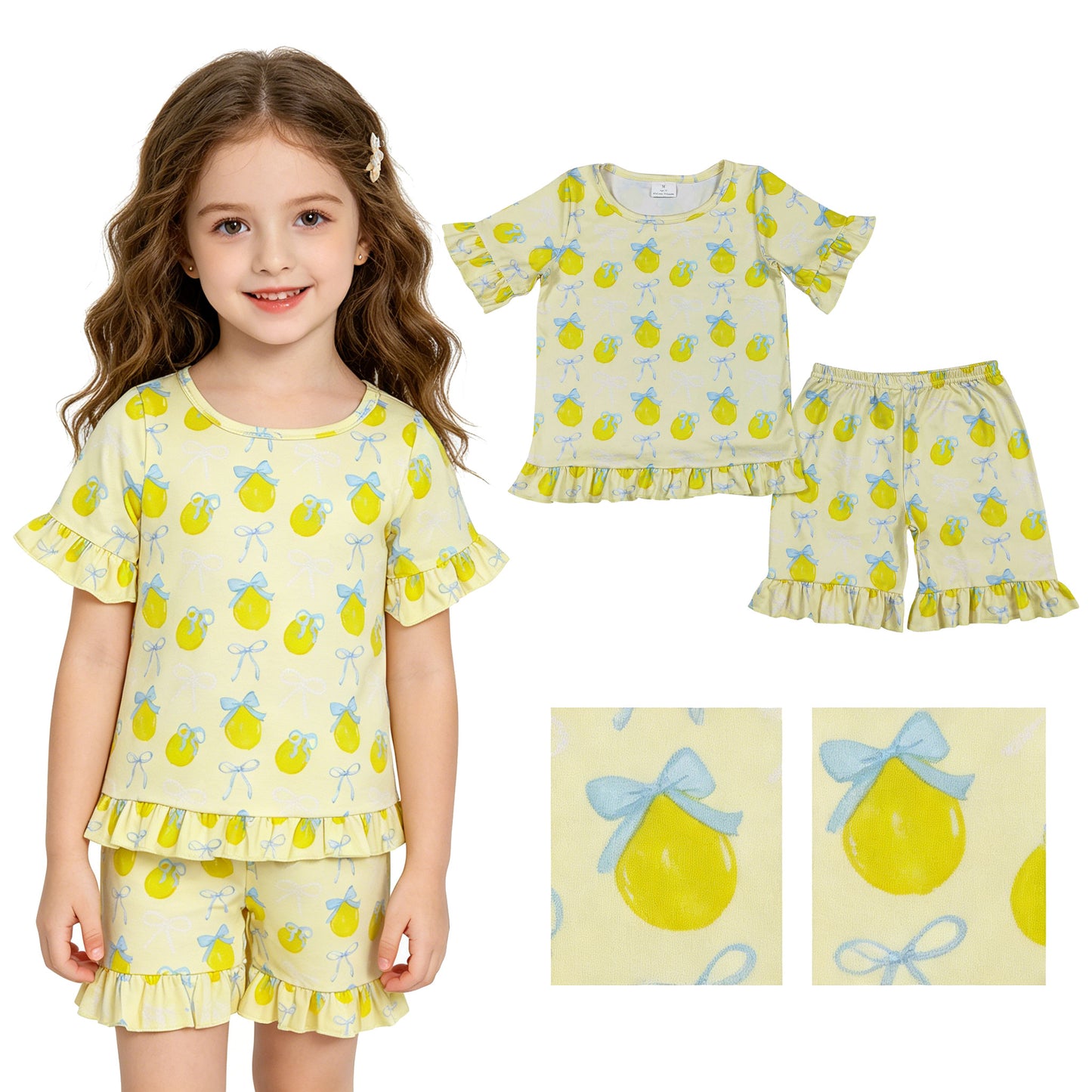 GSSO3326 Lemon Blue Bows Ruffle Short Shorts Girls Sets 202605 RTS