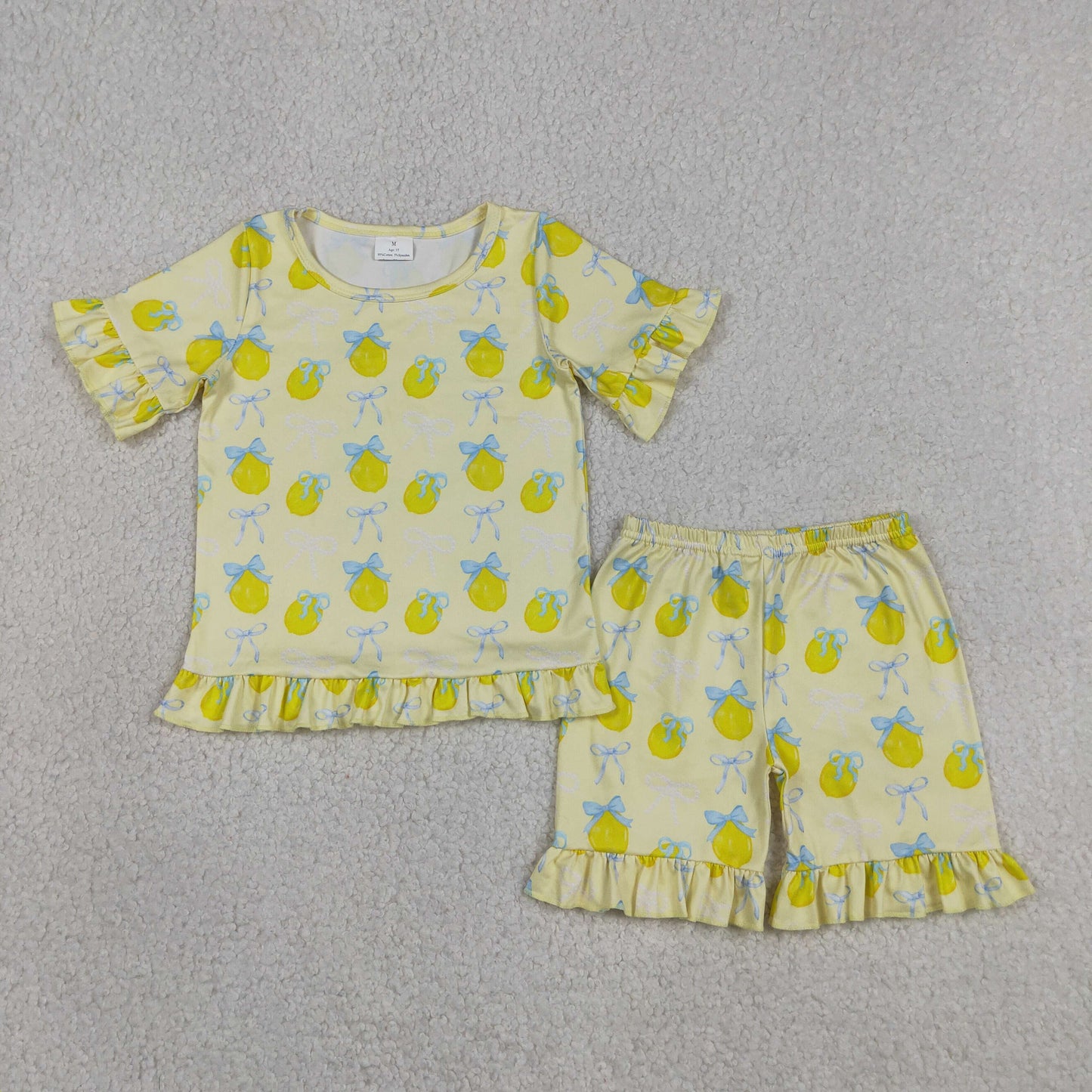 GSSO3326 Lemon Blue Bows Ruffle Short Shorts Girls Sets 202605 RTS