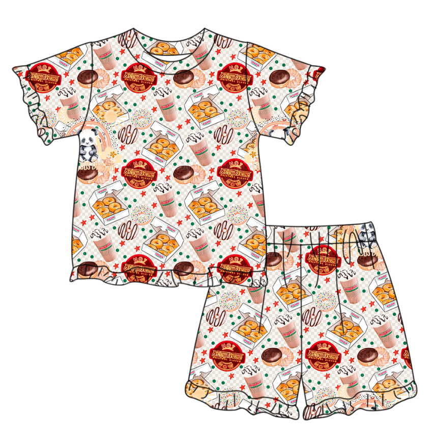 MOQ 5 PCS Preorder GSSO3328 Donut Food Stars Dots Ruffle Short Shorts Girls Sets 202601