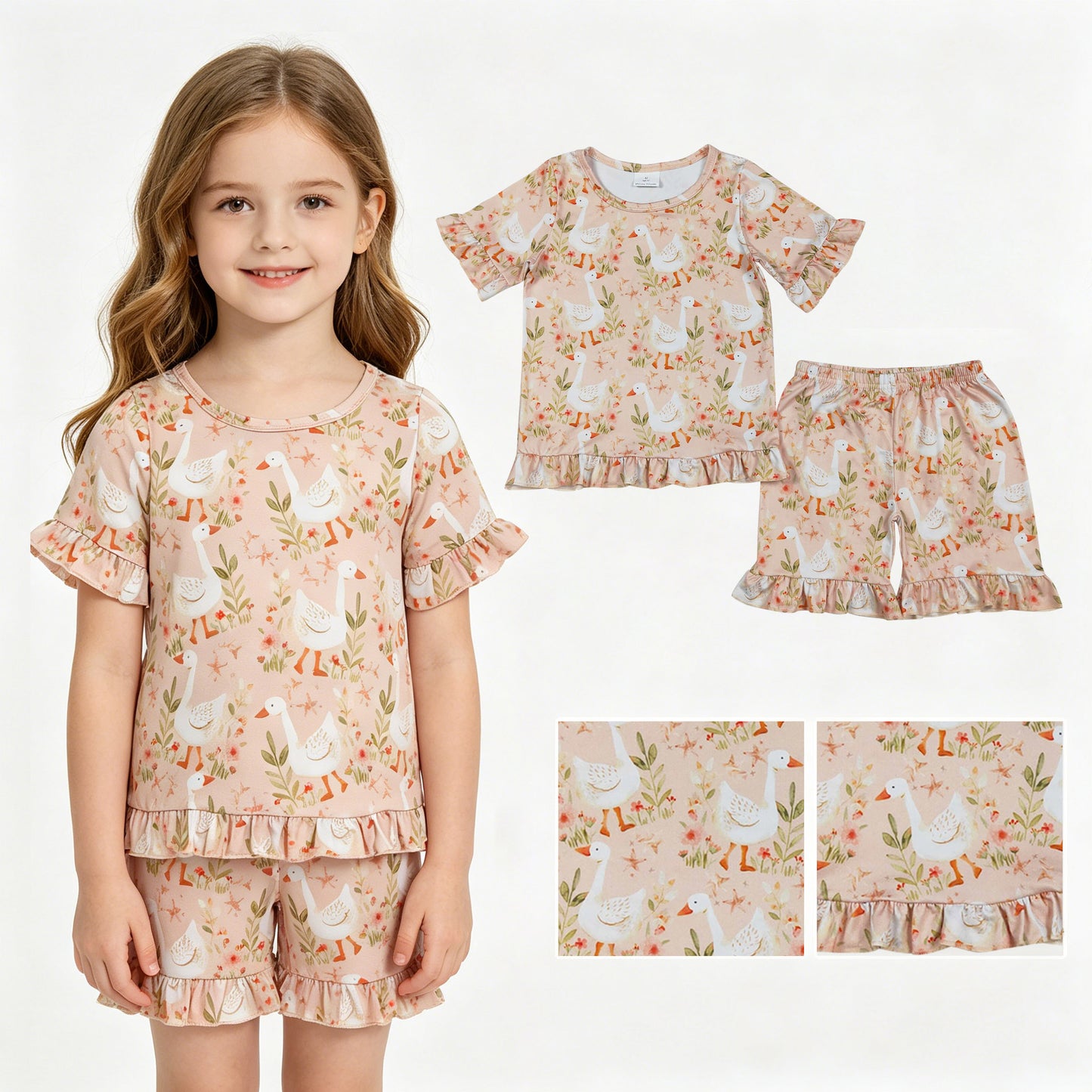 GSSO3329 Goose Flower Leaf Ruffle Short Shorts Girls Sets 202604 RTS