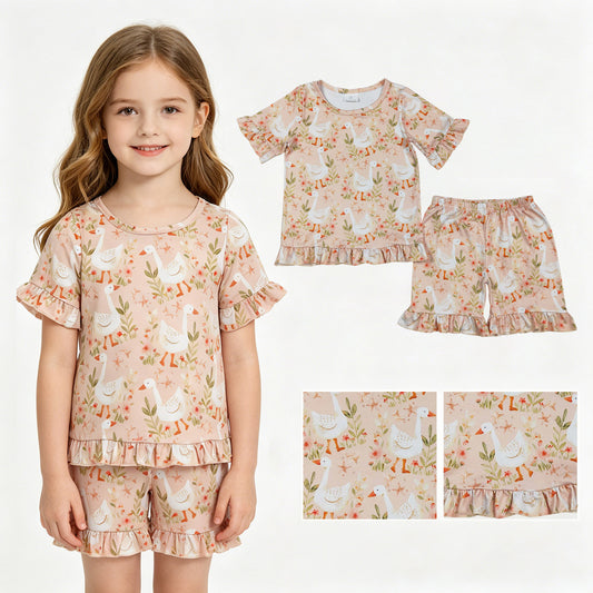 GSSO3329 Goose Flower Leaf Ruffle Short Shorts Girls Sets 202604 RTS
