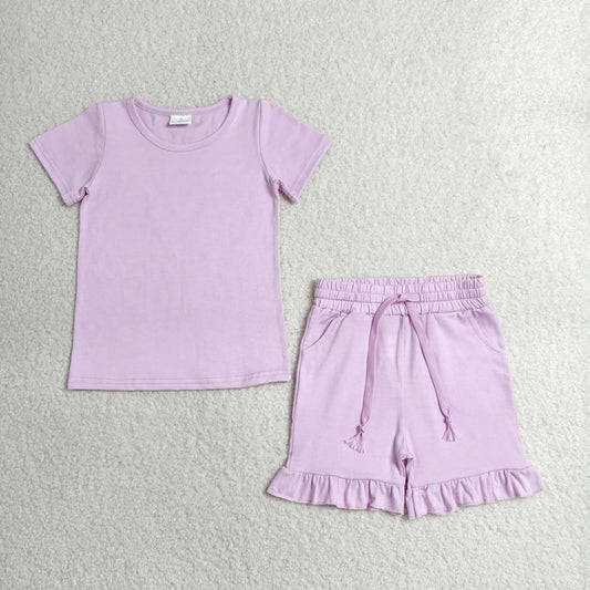 GSSO3350 Solid Light Purple Ruffle Short Shorts Girls Sets 202606 RTS