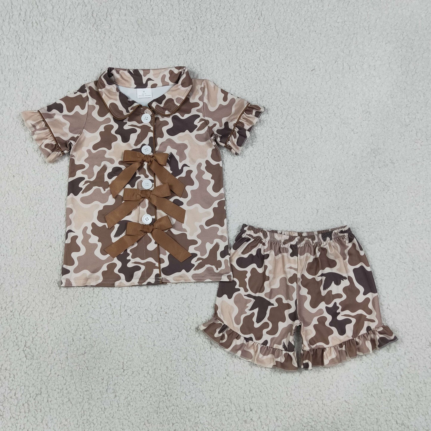 GSSO3368 Hunting Camo Mallard Ducks Bows Girls Shorts Pajamas Set