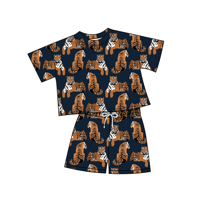 MOQ 5 PCS Preorder GSSO3381 Tiger Navy Short Sleeve Shorts Girls Sets 202602