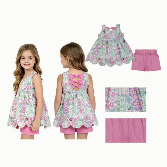 GSSO3385 Flower Leaf Sleeveless Shorts Girls Sets 202605 RTS