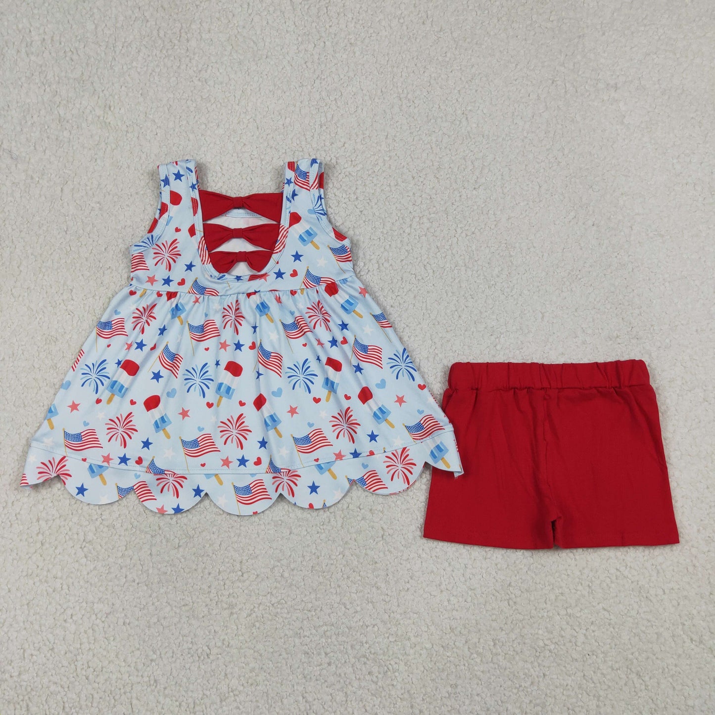 GSSO3386 4th of July Ice Cream Star Sleeveless Red Shorts Girls Sets 202605 RTS