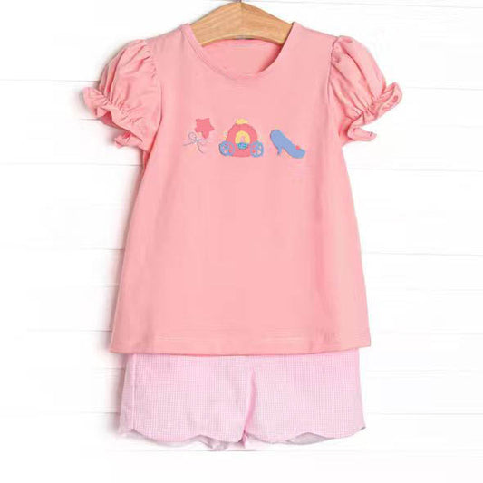 MOQ 5 PCS Preorder GSSO3387 Star Car Dance Shoes Pink Short Sleeve Stripe Shorts Girls Sets 202602