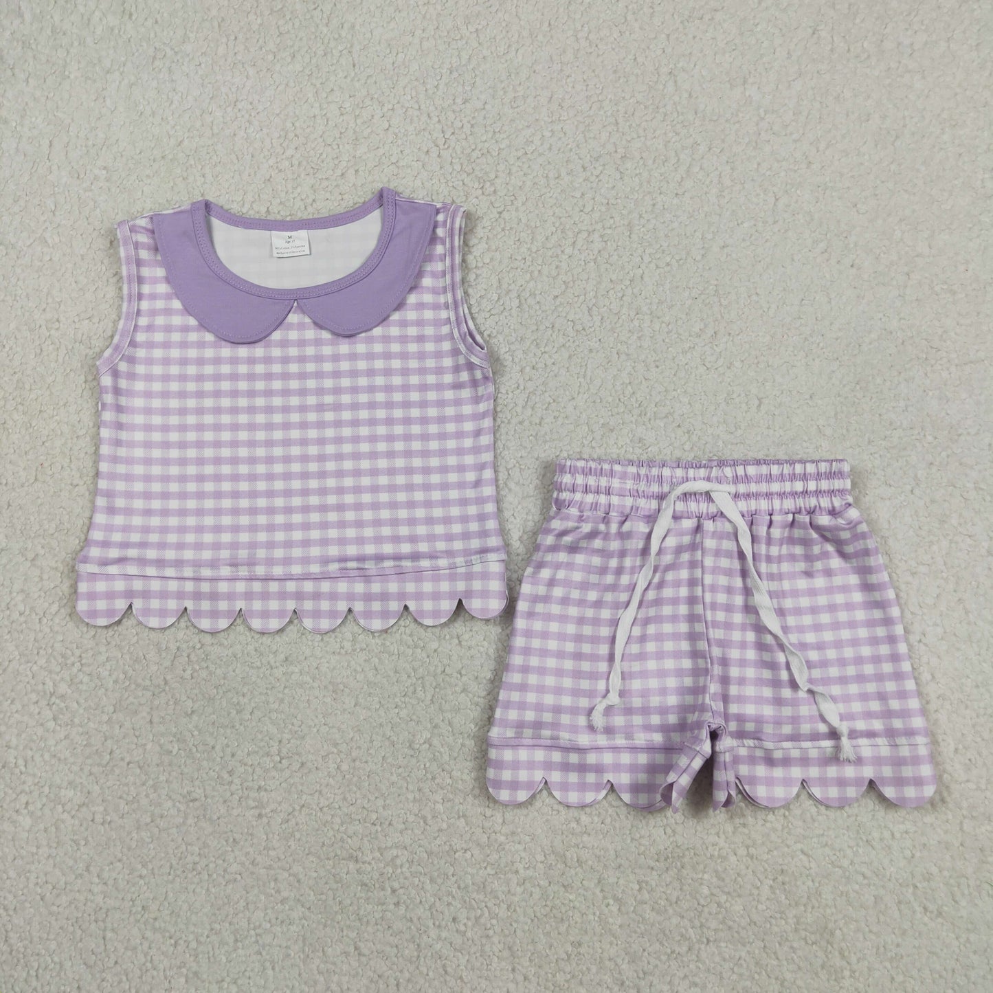 GSSO3396 Light Purple Plaid Doll Collar Sleeveless Shorts Girls Sets 202605 RTS