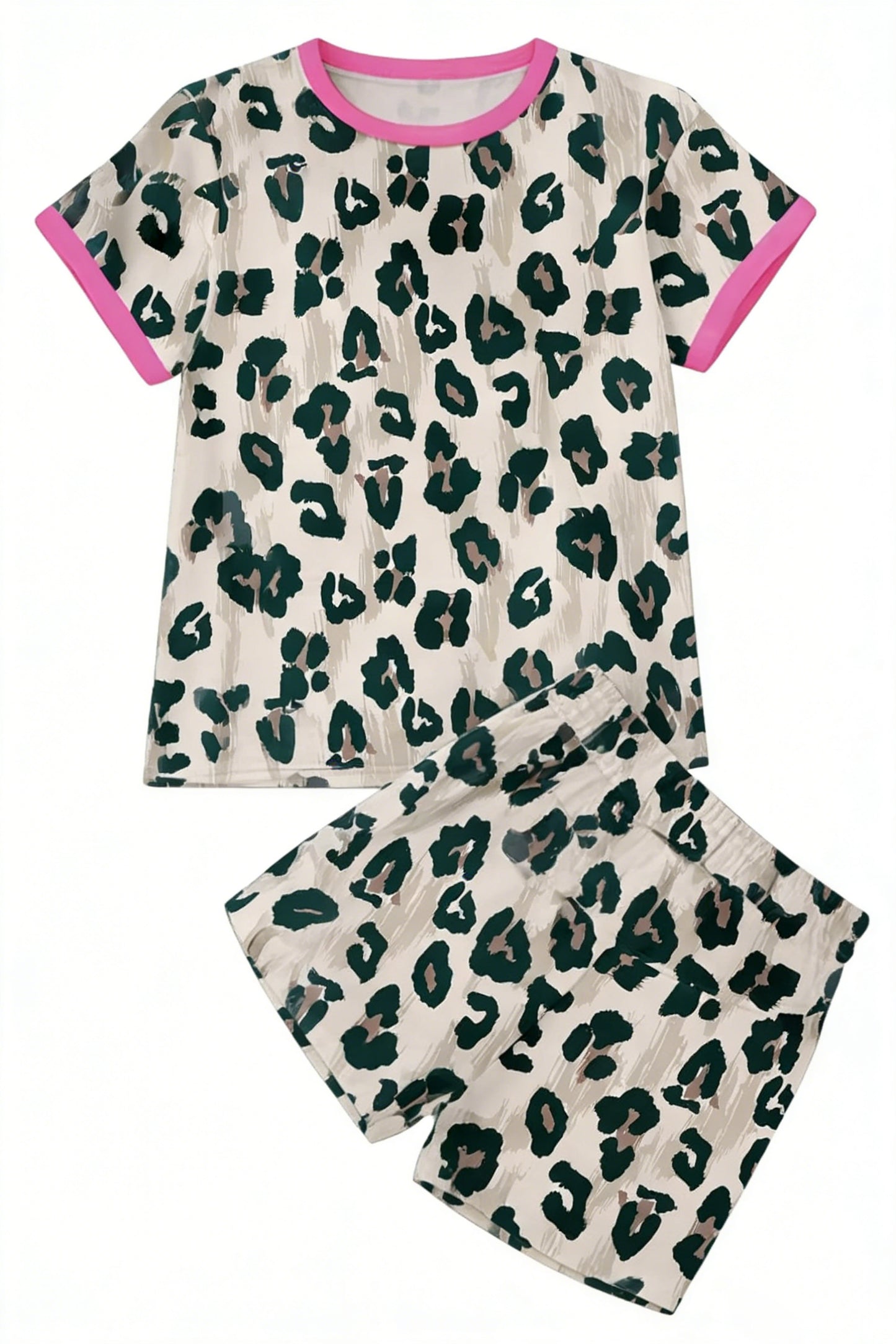 MOQ 5 PCS Preorder GSSO3407 Leopard Rose Red O-Neck Short Sleeve Shorts Girls Sets 202602