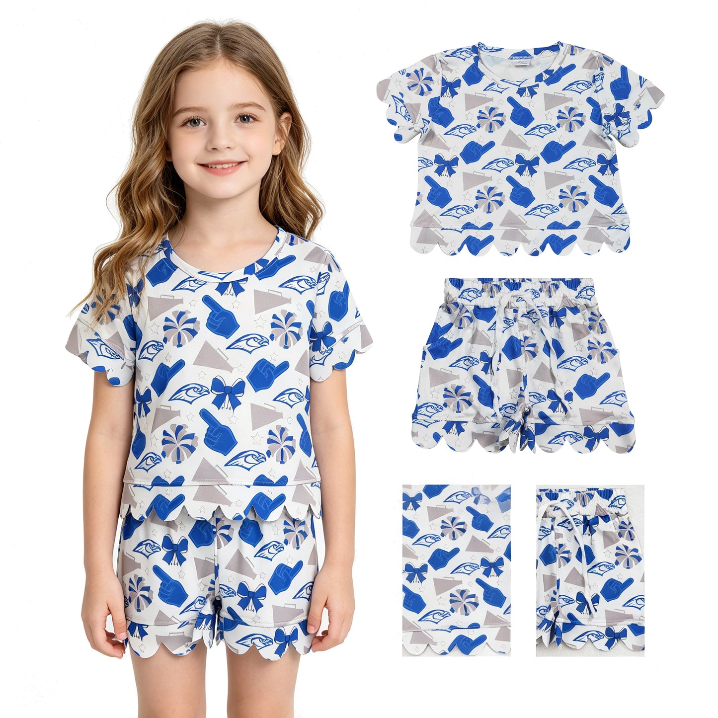 GSSO3408 GO TEAM Eagle Ruffle Short Sleeve Shorts Girls Sets 202605 RTS