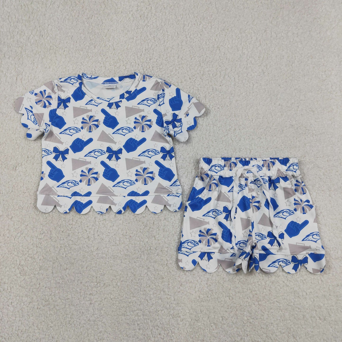 GSSO3408 GO TEAM Eagle Ruffle Short Sleeve Shorts Girls Sets 202605 RTS