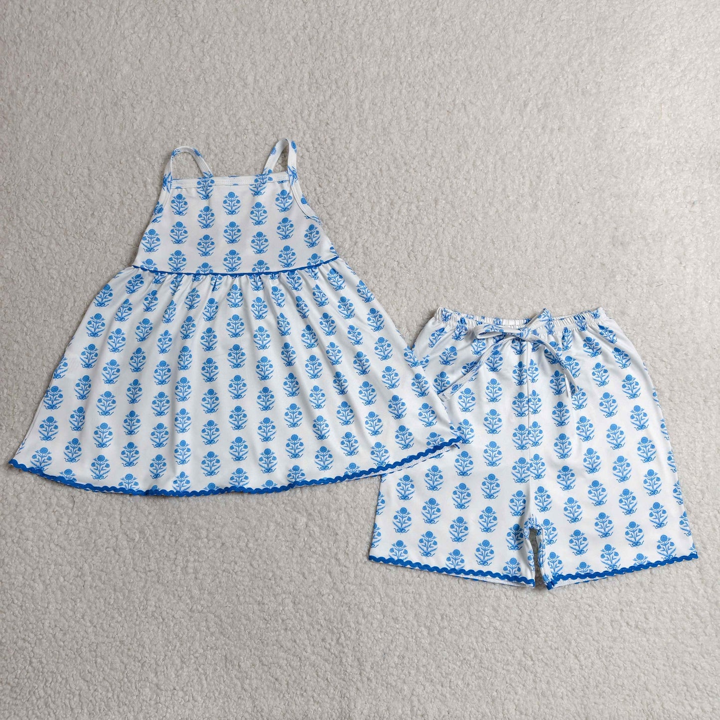 GSSO3416 Flower Blue White Halter Shorts Girls Sets 202606 RTS