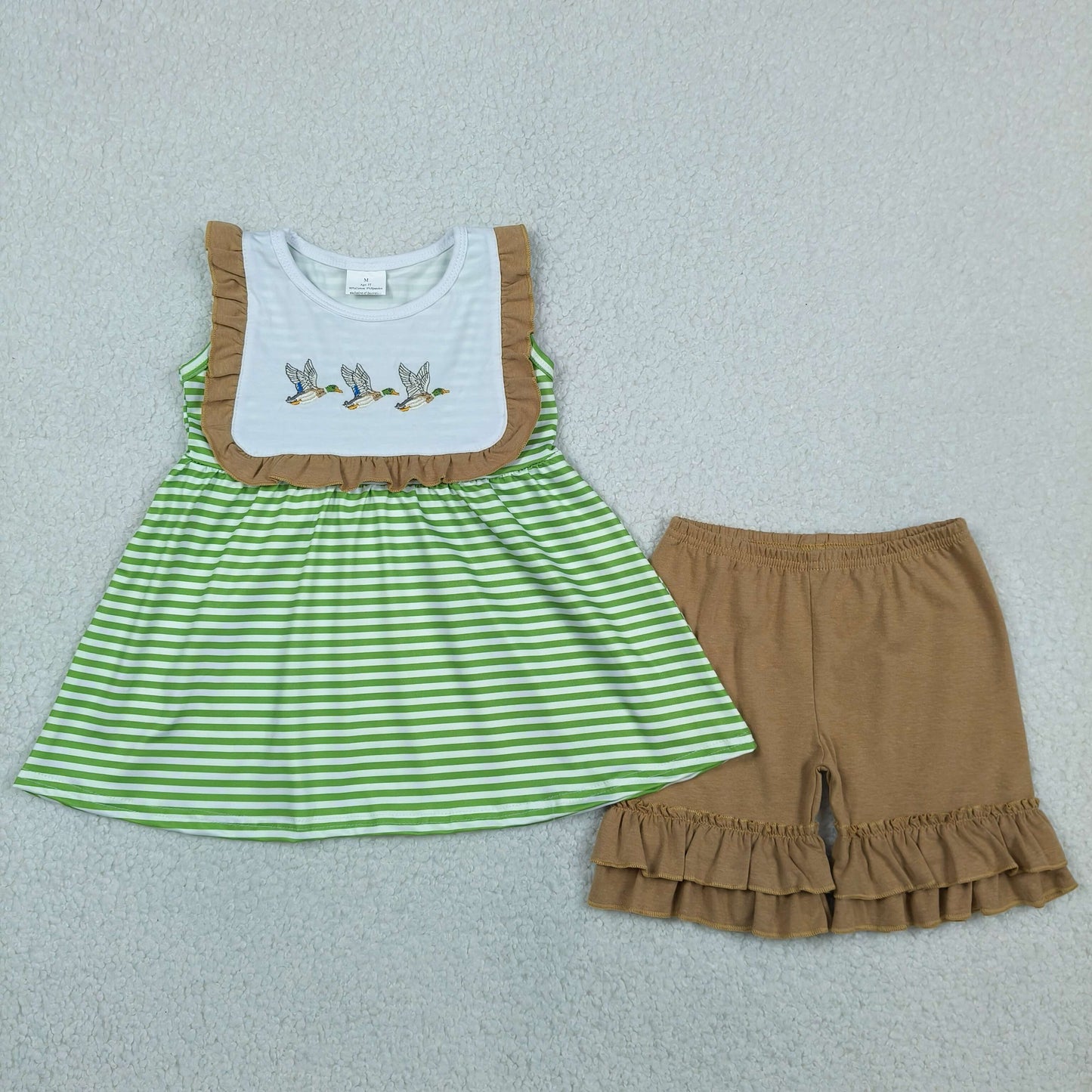 Sibling Matching Clothes Embroidered Duck Hunting Green Stripe Girls Boys Sets 202605 RTS