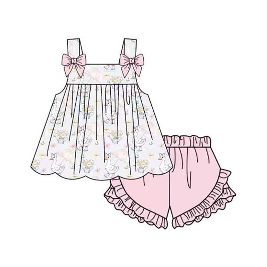 MOQ 5 PCS Preorder GSSO3438 Goose Flower Sleeveless Pink Ruffle Shorts Girls Sets 202603