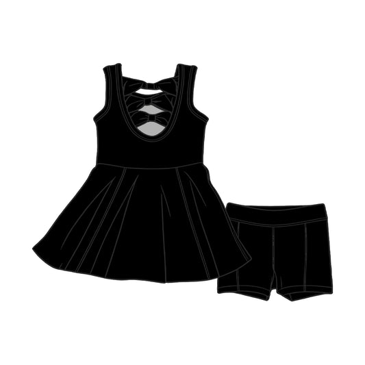 MOQ 5 PCS Preorder GSSO3450 Bows Solid Black Sleeveless Shorts Girls Sets 202603