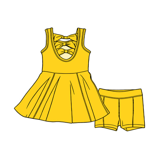 MOQ 5 PCS Preorder GSSO3451 Bows Solid Yellow Sleeveless Shorts Girls Sets 202603