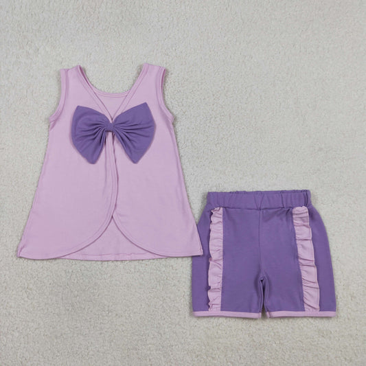 GSSO3461 Purple Big Bow Sleeveless Shorts Girls Sets 202603 RTS