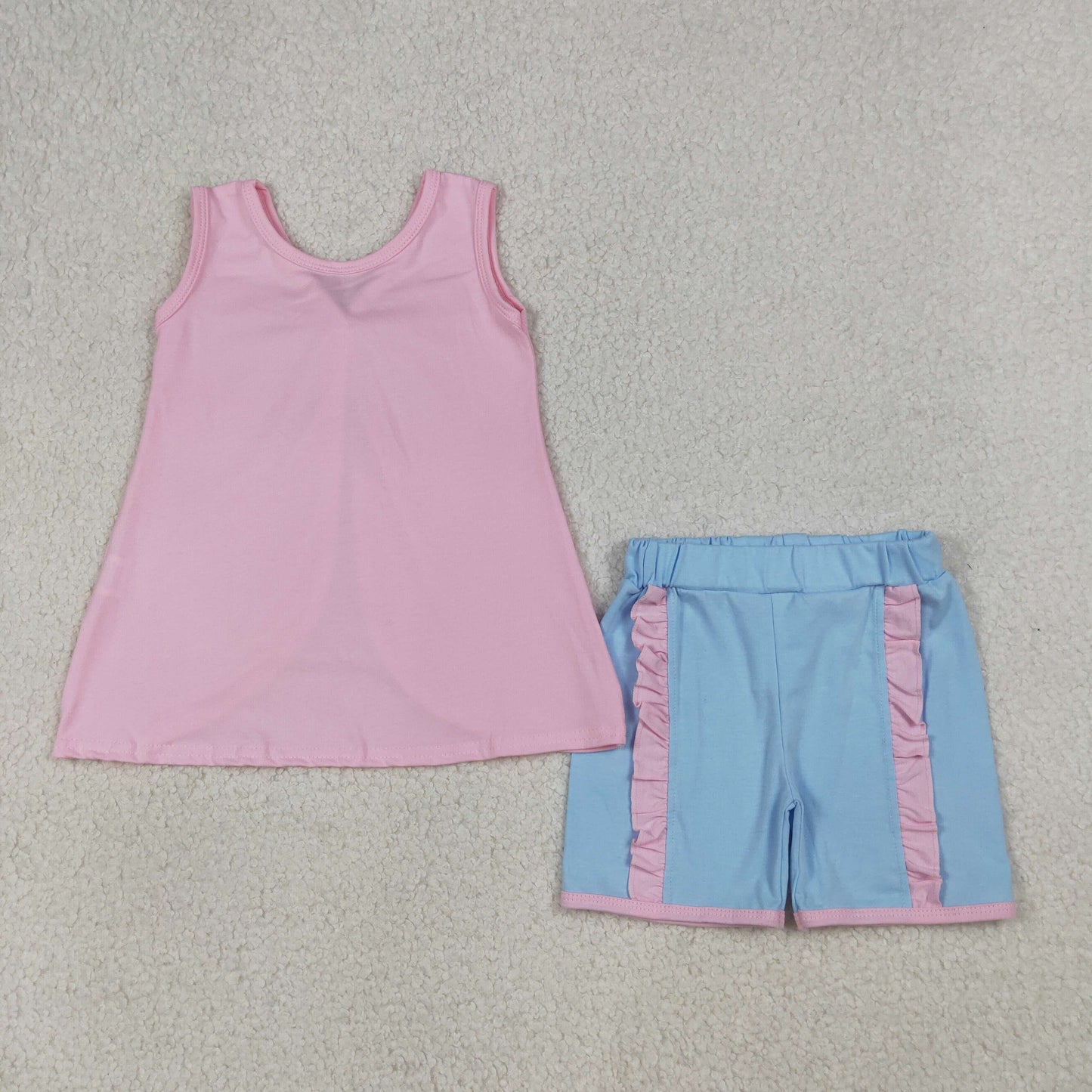 GSSO3462 Blue Big Bow Pink Sleeveless Shorts Girls Sets 202604 RTS