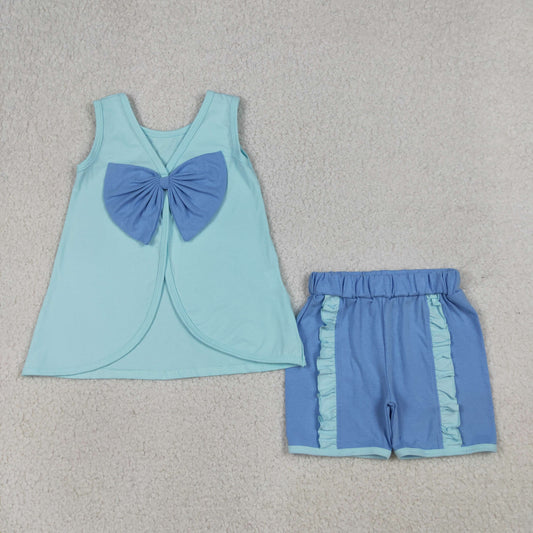GSSO3463 Blue Big Bow Sleeveless Shorts Girls Sets 202604 RTS