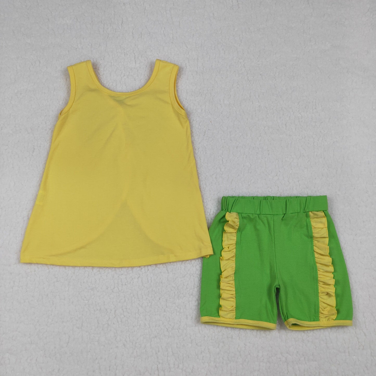 GSSO3464 Green Big Bow Yellow Sleeveless Shorts Girls Sets 202604 RTS