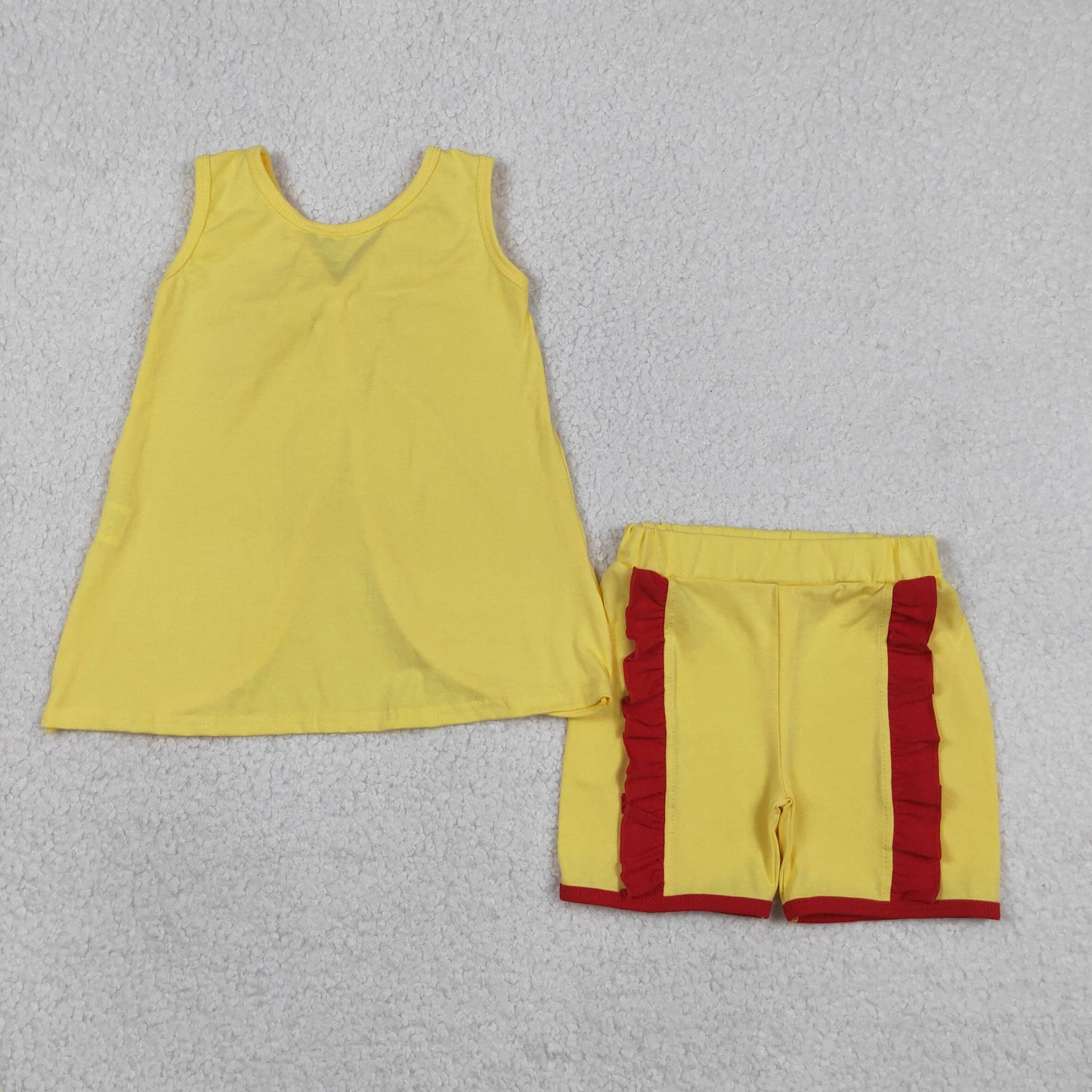 GSSO3466 Red Big Bow Yellow Sleeveless Shorts Girls Sets 202605 RTS