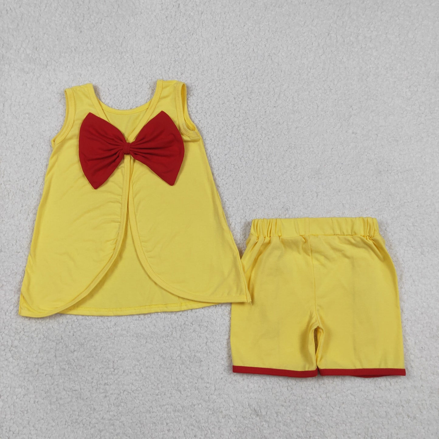 GSSO3466 Red Big Bow Yellow Sleeveless Shorts Girls Sets 202605 RTS