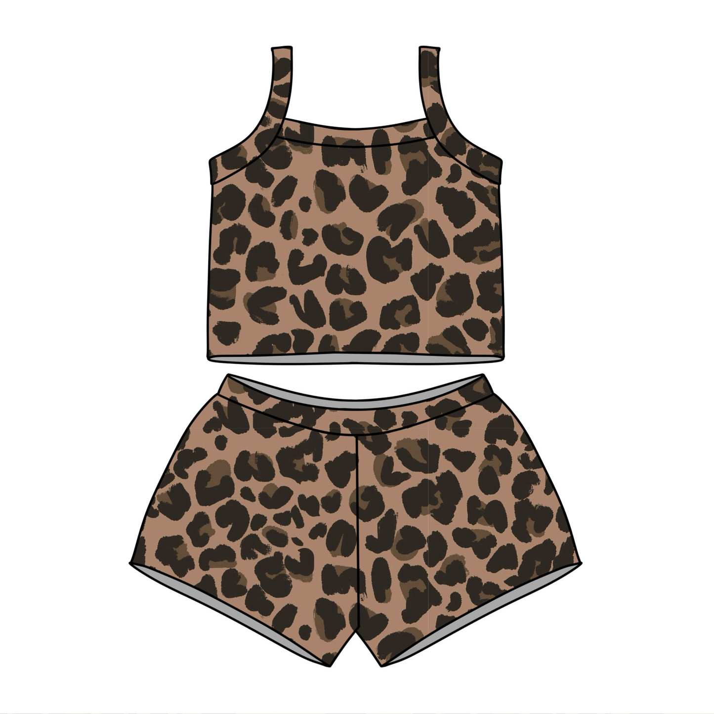 MOQ 5 PCS Preorder GSSO3506 Leopard Sleeveless Shorts Girls Sets 202603