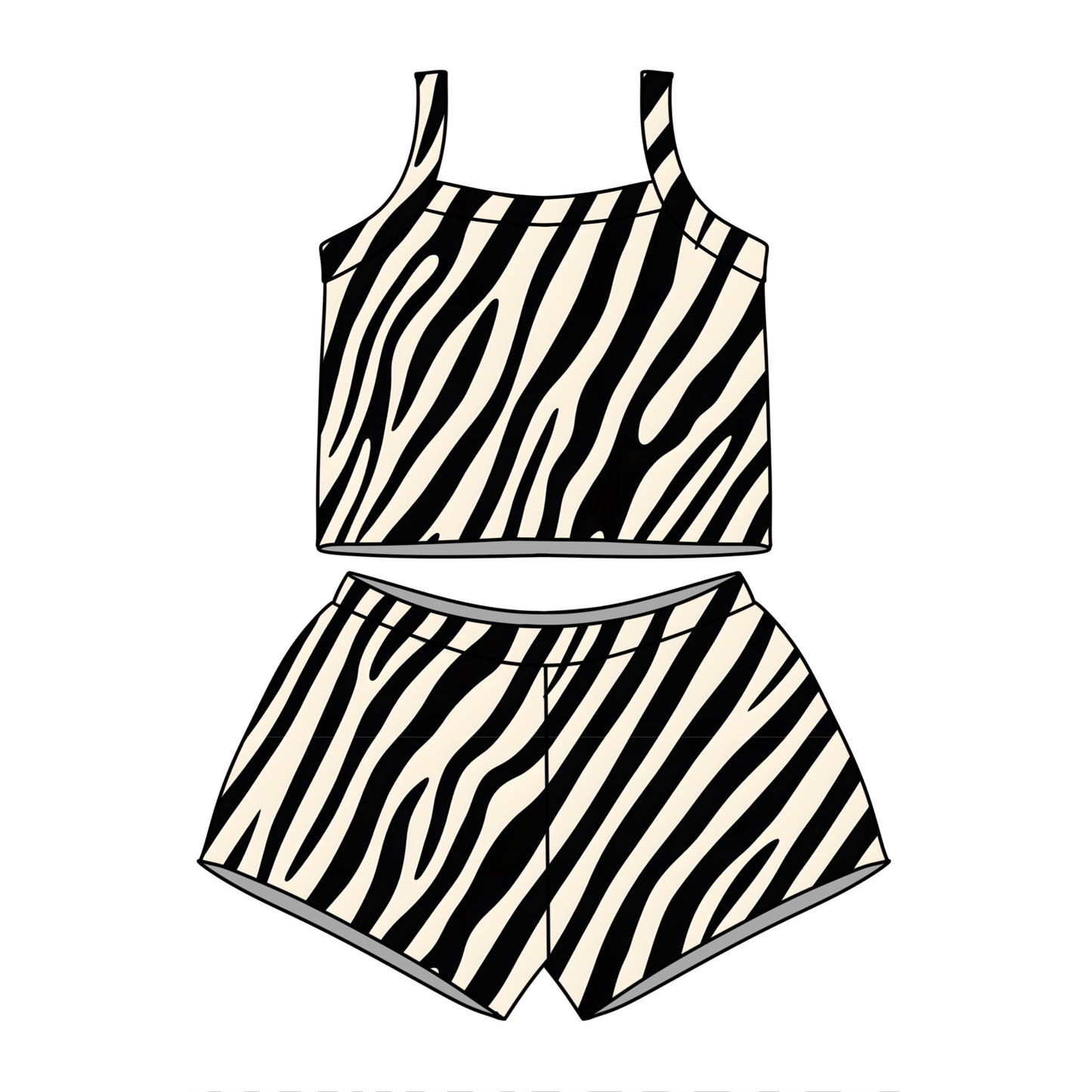 MOQ 5 PCS Preorder GSSO3508 Beige Black Stripe Sleeveless Shorts Girls Sets 202603