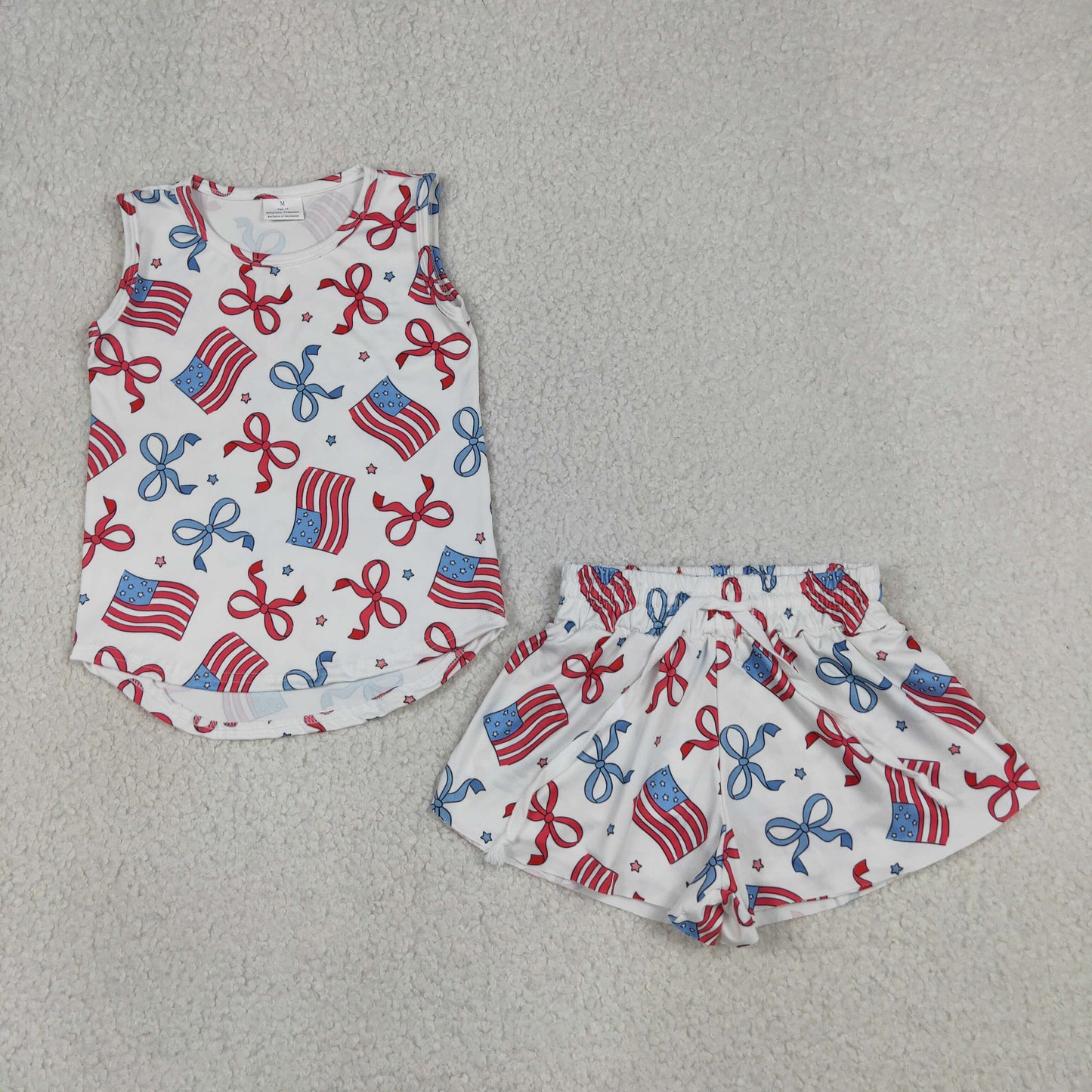 GSSO3520 4th of July Flag Red Blue Bows Star Sleeveless Shorts Girls Sets 202605 RTS