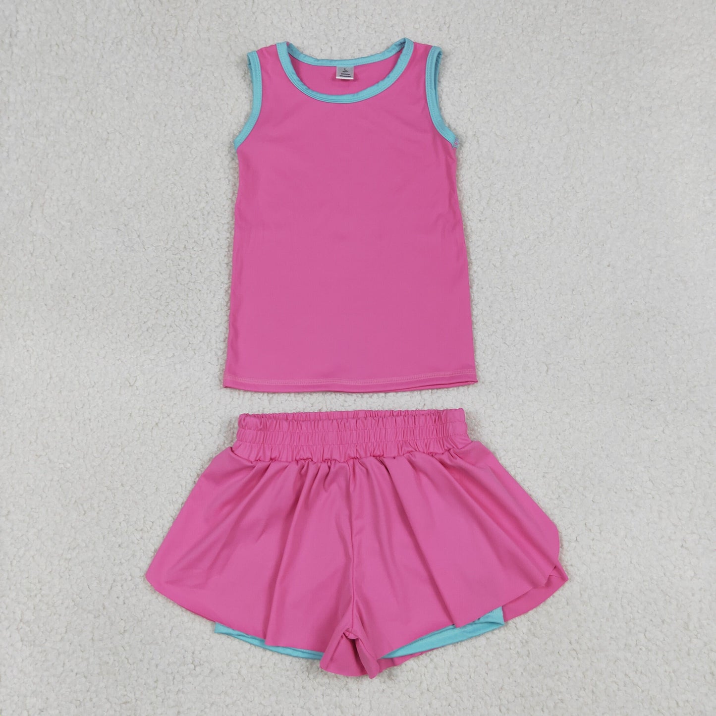 GSSO3526 Rose Red Sleeveless with Double Layer Shorts Girls Yoga Sets 202605 RTS