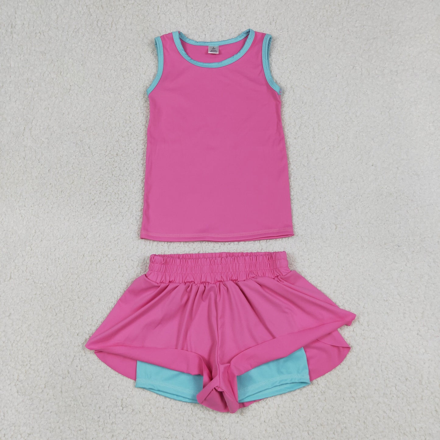 GSSO3526 Rose Red Sleeveless with Double Layer Shorts Girls Yoga Sets 202605 RTS