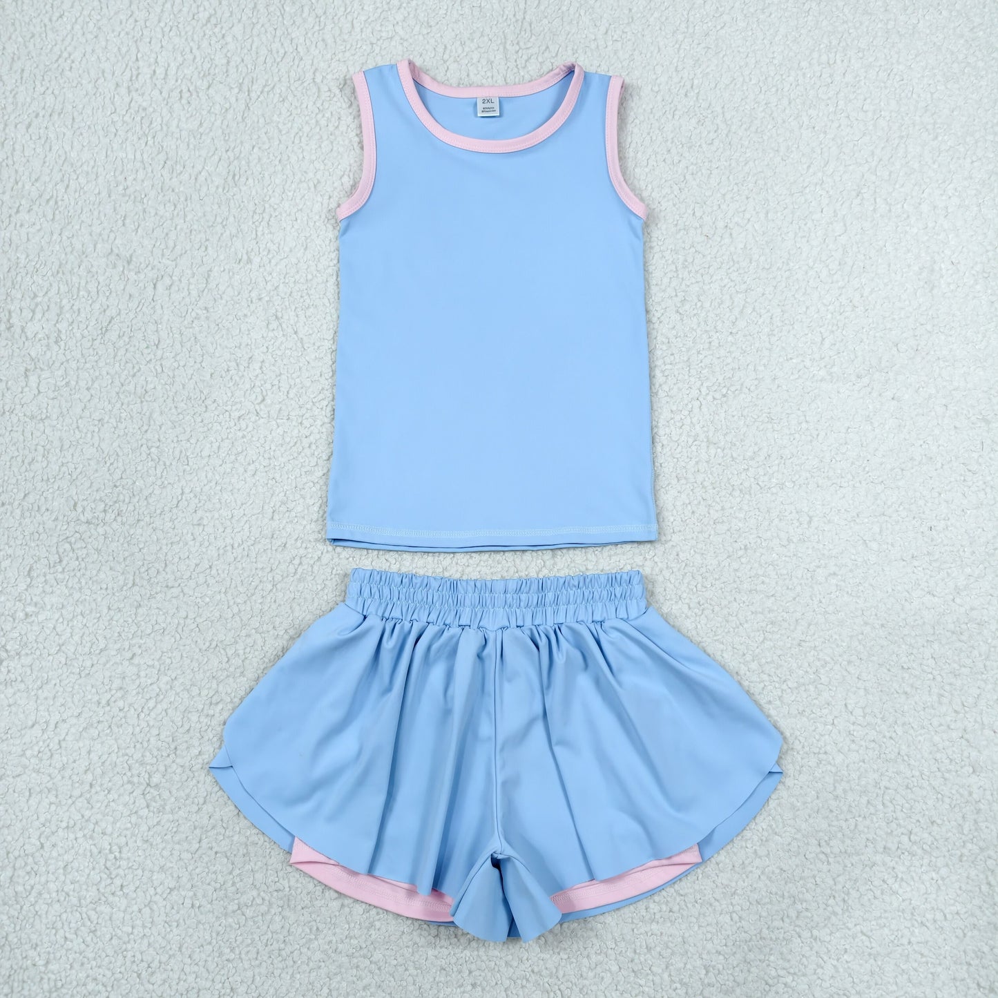 GSSO3527 Blue Sleeveless with Double Layer Shorts Girls Yoga Sets 202606 RTS