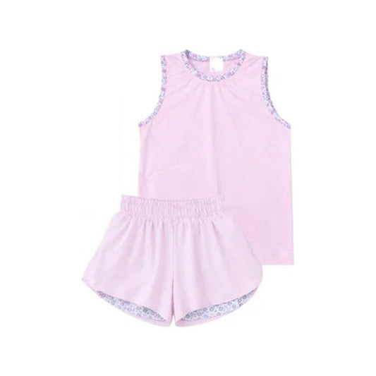MOQ 5 PCS Preorder GSSO3530 Pink Sleeveless with Double Layer Shorts Girls Yoga Sets 202603