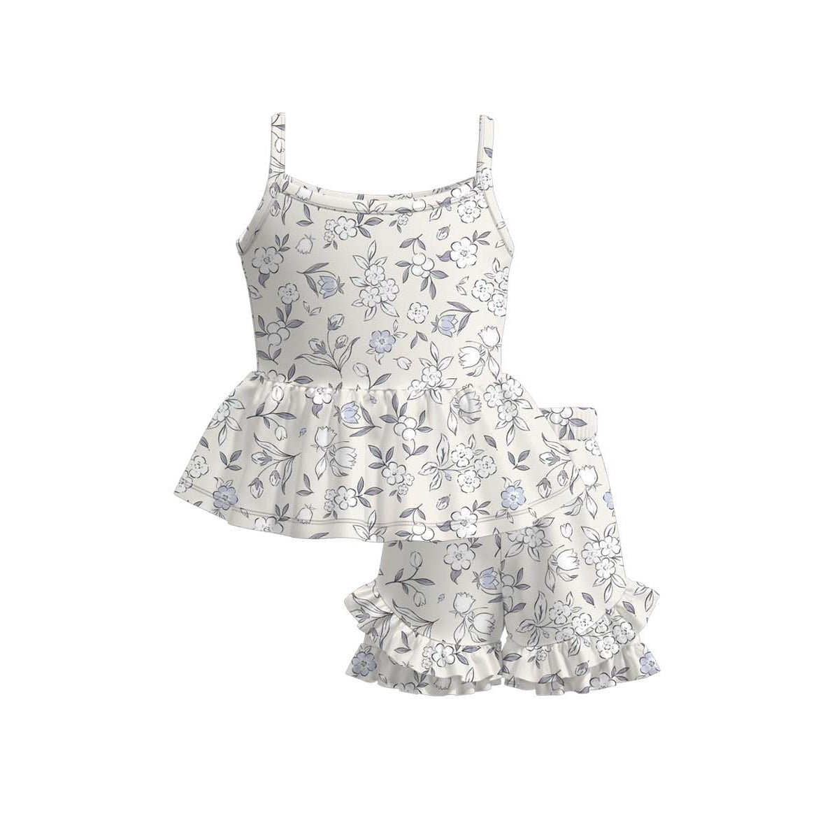 MOQ 5 PCS Preorder GSSO3534 Flower Leaf Sleeveless Ruffle Shorts Girls Sets 202603