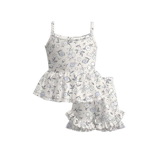 MOQ 5 PCS Preorder GSSO3534 Flower Leaf Sleeveless Ruffle Shorts Girls Sets 202603