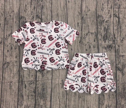 NO MOQ Preorder GSSO3641 GO TEAM Carolina Bows Star White Wave Ruffle Short Sleeve Shorts Girls Sets 202604