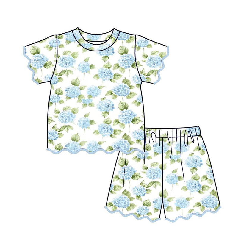 MOQ 30 PCS Preorder GSSO3642 Flower White Wave Ruffle Short Sleeve Shorts Girls Sets 202603