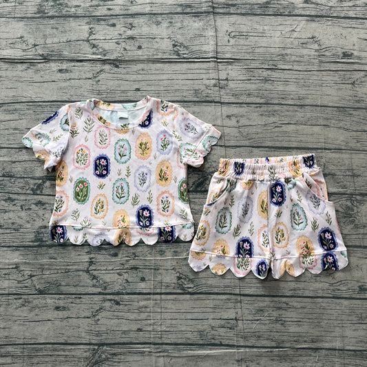 NO MOQ Preorder GSSO3643 Flower Leaf Pink Wave Ruffle Short Sleeve Shorts Girls Sets 202605